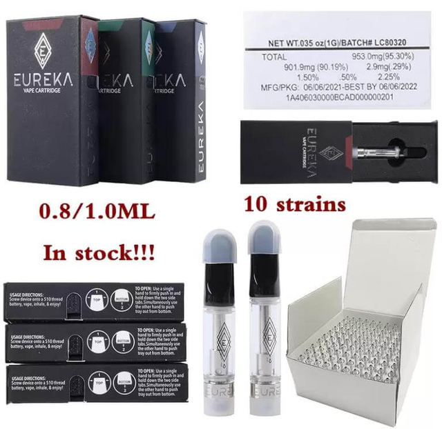 Eureka Ceramic Vape Cartridge Glass CBD Oil Atomizer 1ML THC Carts