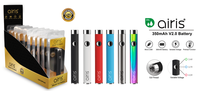 Airis Vertex 2.0 THC Oil CBD Battery 510 Thread 350mAh Vaporizer Pen